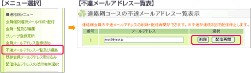 不達メールアドレス一覧及び編集【連絡網コースのみ】図